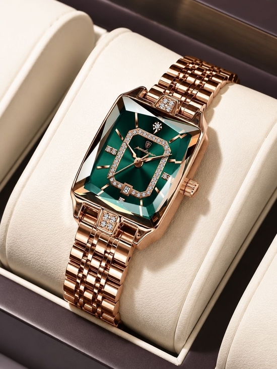 Anthropologie Accessories - Rose Gold Bracelet Watch with Emerald Green Dial